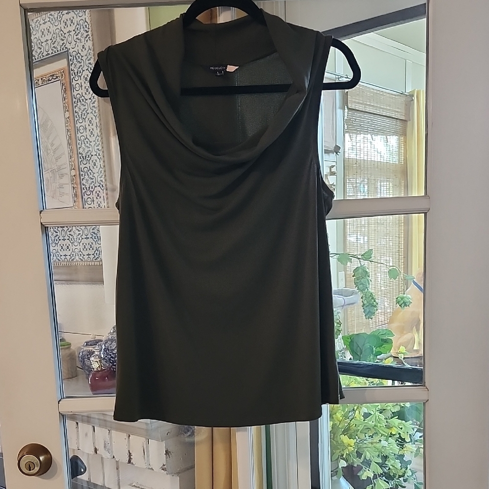 Modcloth Forest Green Drape Neck Blouse